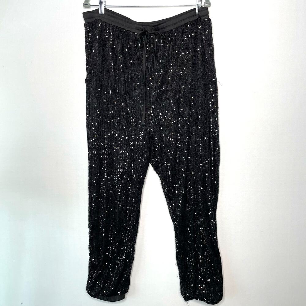 City Chic Sequin Jogger Pant Plus Size 20 Black Drawstring Waist Pockets